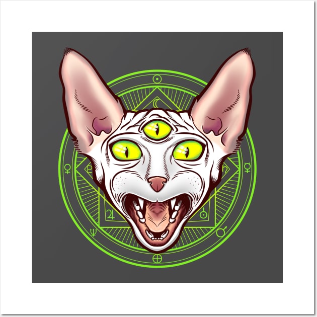 Creepy 3-eyed Occult Sphinx Cat Esoteric Pagan Magic Wall Art by kgullholmen